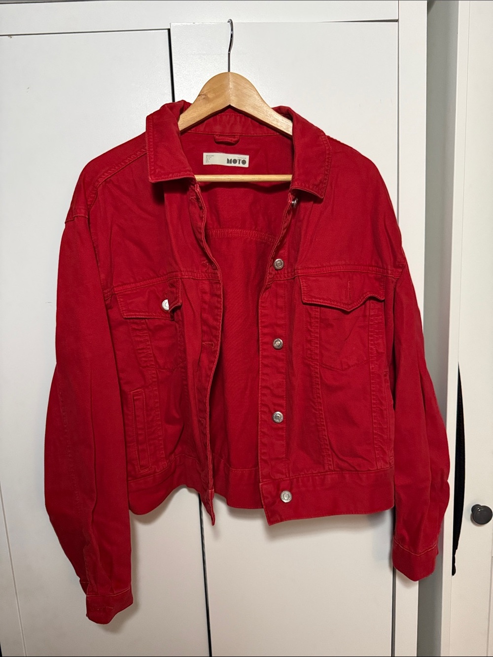 Topshop Red Denim Trucker Jacket